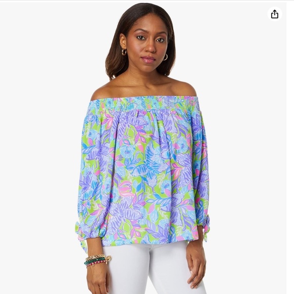Lilly Pulitzer Maryellen Top in Dew Drop Stay Fly - Picture 1 of 5